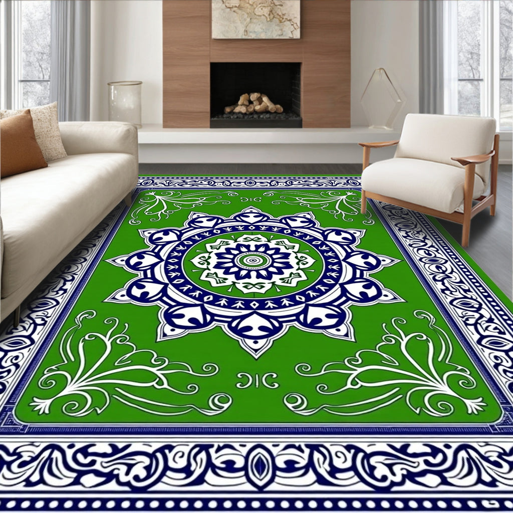 Green Mandala Floral Pattern Rug