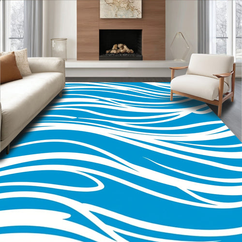 Blue White Flowing Wave Pattern Rug