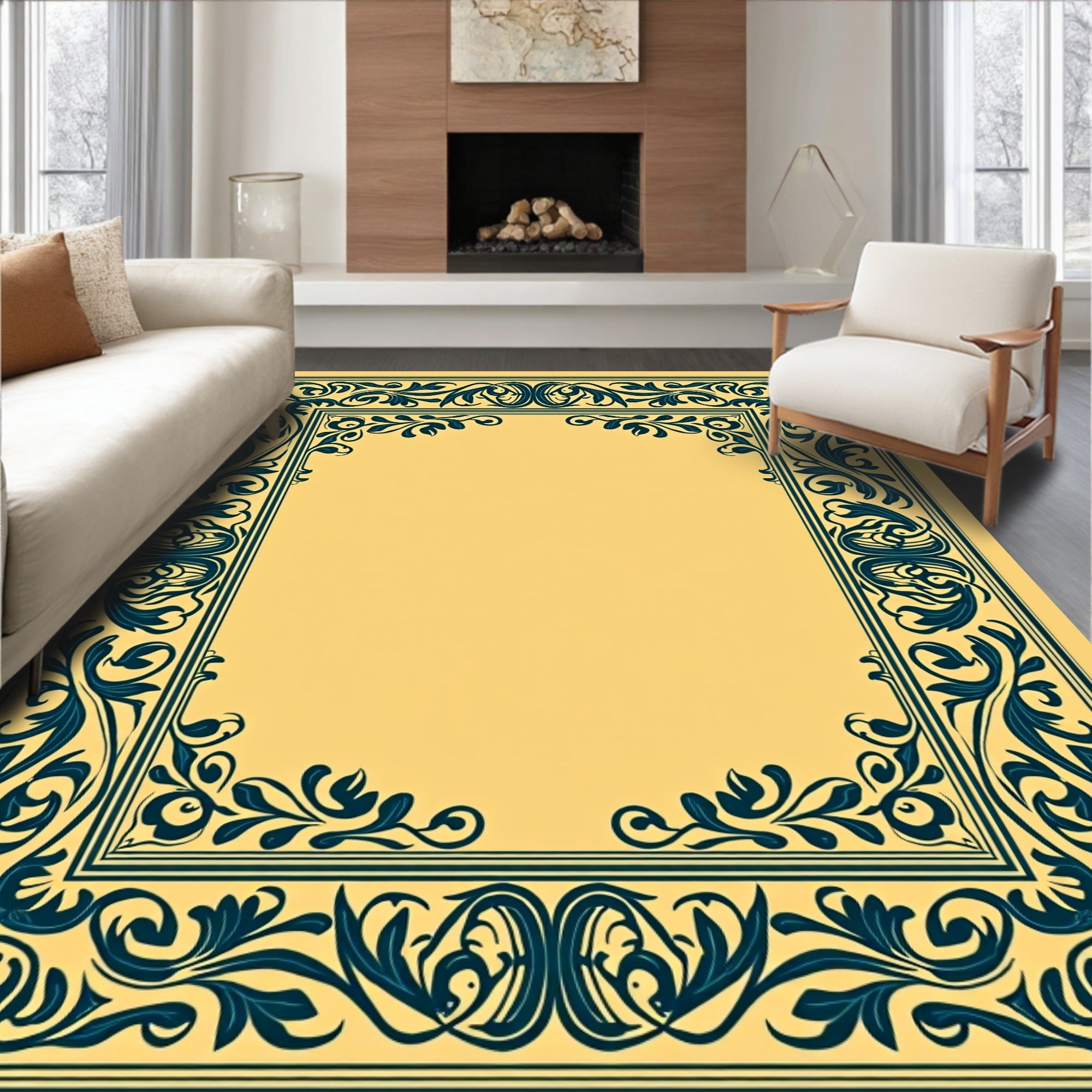 Ornate Floral Frame Design Rug
