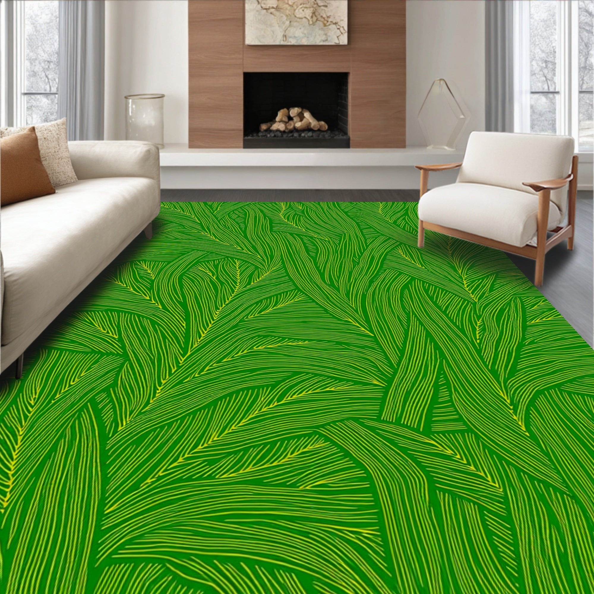 Lush Green Leafy Pattern Rug