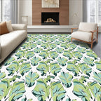 Tropical Leaf Patterned Green and Aqua Rug