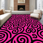 Vibrant Pink Black Swirl Design Rug