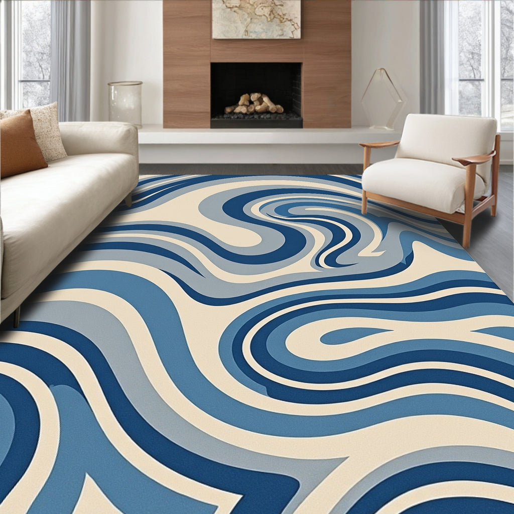 Blue Swirling Abstract Pattern Rug