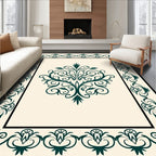 Elegant Green Floral Scroll Pattern Rug