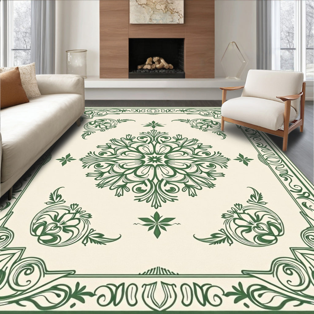 Green Floral Mandala Garden Style Rug