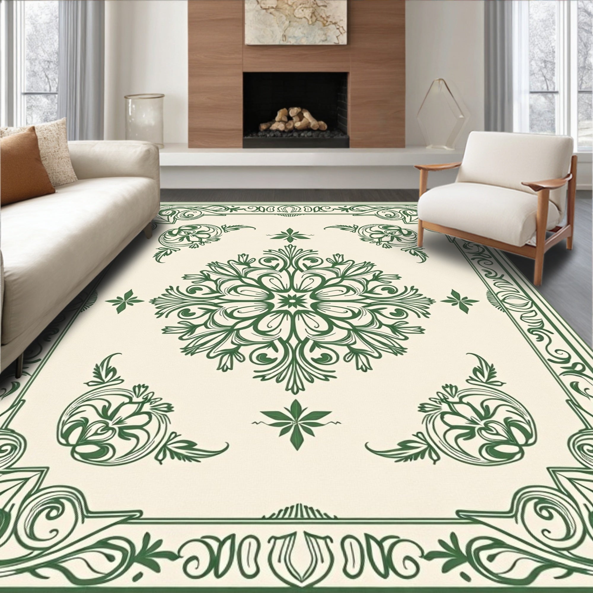 Green Floral Mandala Garden Style Rug