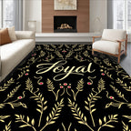 Golden Floral Black Vintage Script Rug