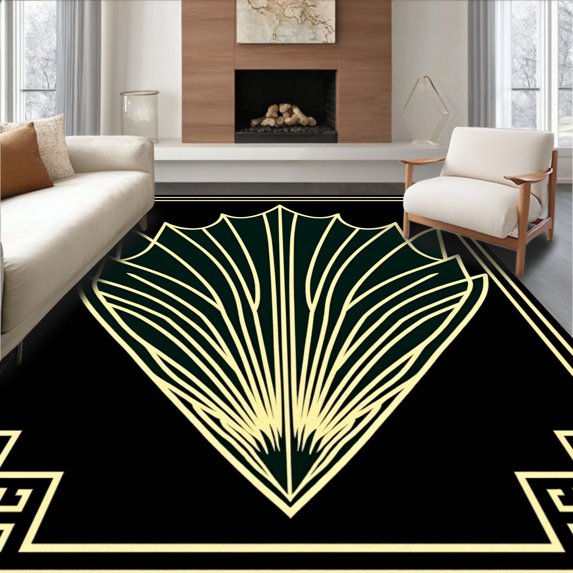Art Deco Fan Patterned Design Rug