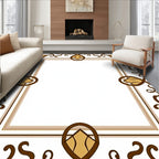 Ornate Scrollwork Brown Gold Frame Pattern Rug