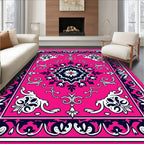 Vibrant Pink Floral Medallion Tapestry Design Rug