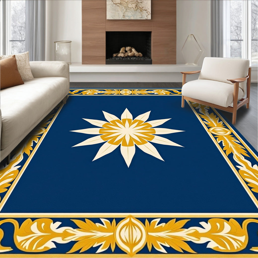 Ornate Floral Medallion Border Design Rug