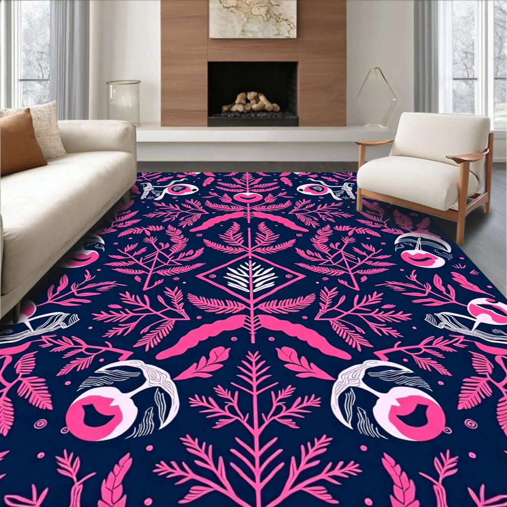 Whimsical Pink Eye Botanical Navy Rug