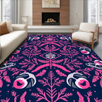 Whimsical Pink Eye Botanical Navy Rug