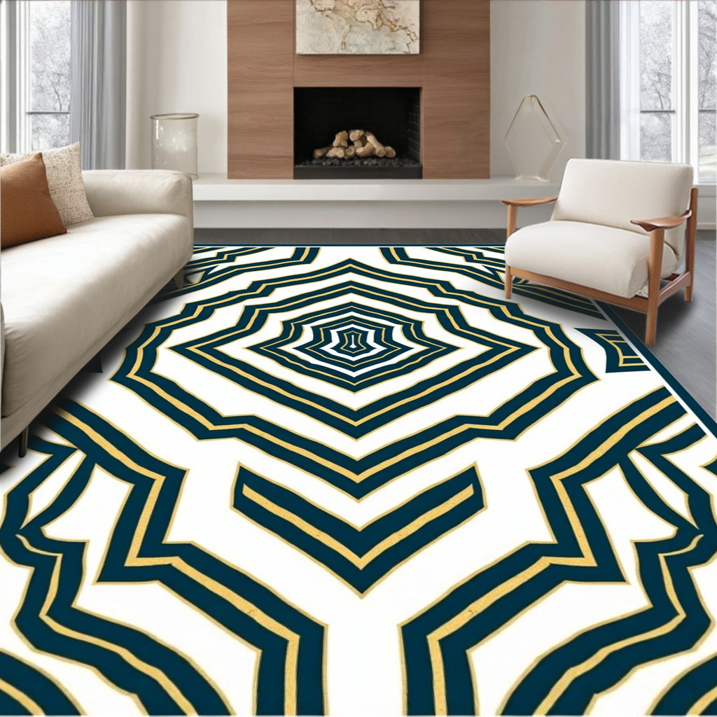 Bold Geometric Inlay Pattern Rug