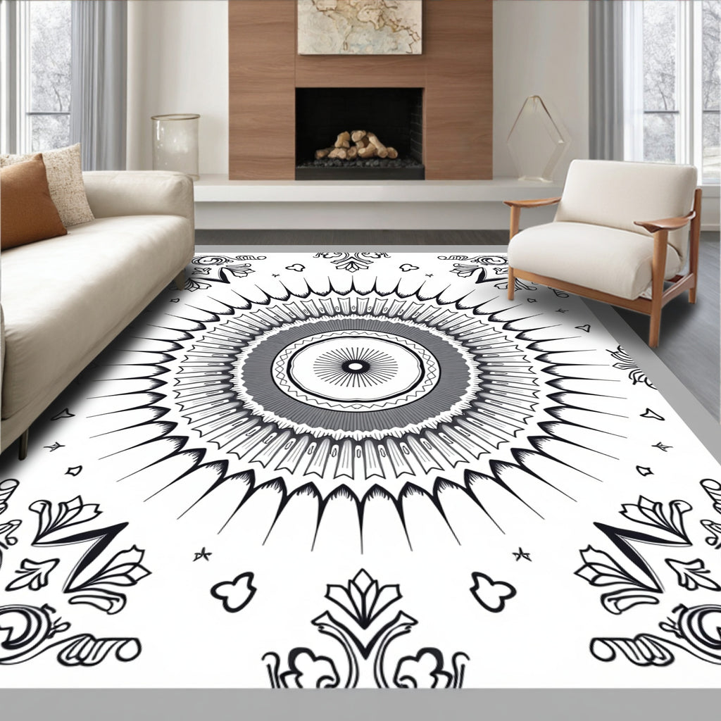 Intricate Mandala Style Rayed Circular Pattern Rug