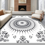 Intricate Mandala Style Rayed Circular Pattern Rug
