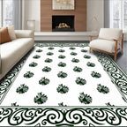 Ornate Black White Paisley Pattern Rug