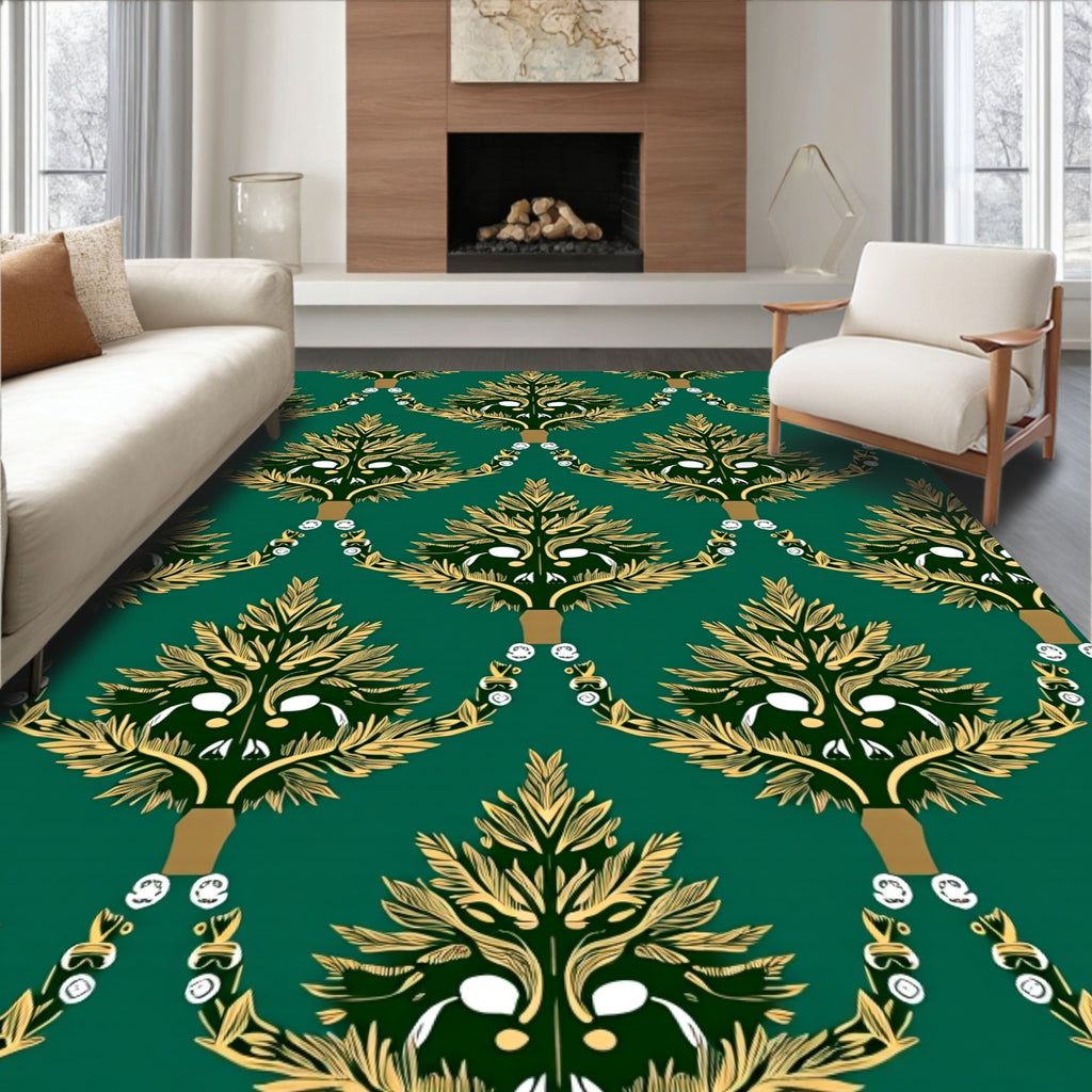 Emerald and Gold Leaf Ornament Rug