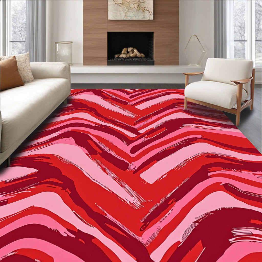 Bold Red Pink Brushstroke Stripe Rug
