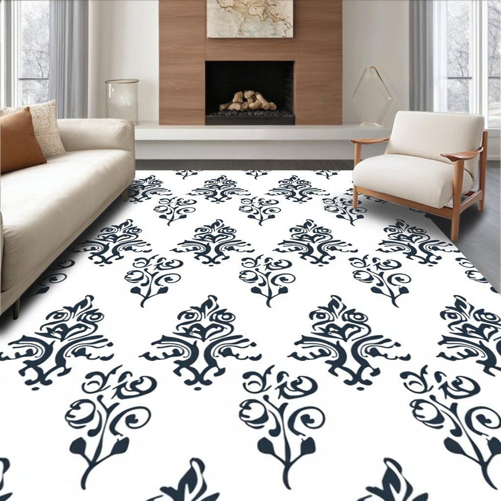 Classic Damask Scroll Pattern Rug