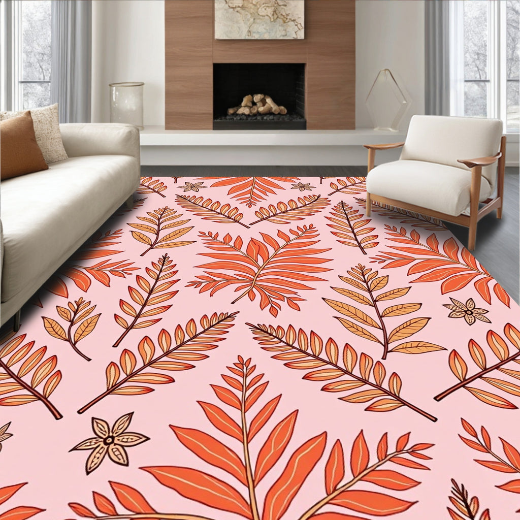 Terracotta Leaf Pattern Design Rug