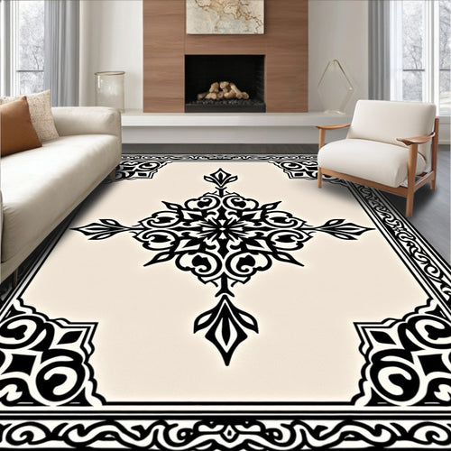 Black White Intricate Mandala Design Rug