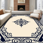 Classic Dark Blue Scrollwork Elegant Design Rug