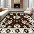 Brown Cream Floral Medallion Design Rug