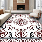 Maroon Black Floral Symmetry Rug