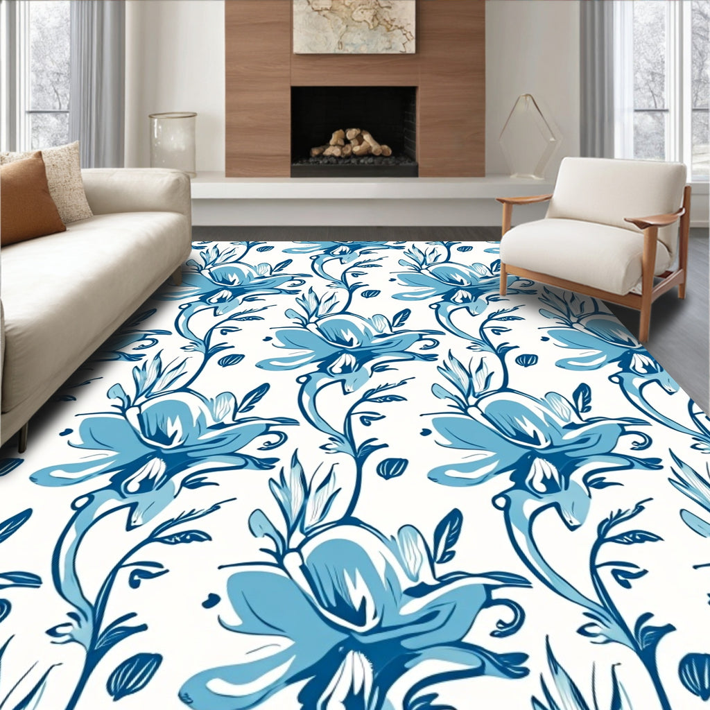Blue Stylized Floral Vines Rug