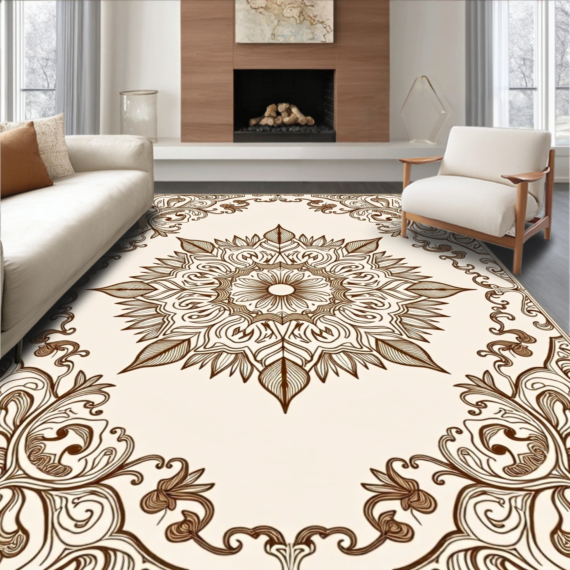 Intricate Floral Medallion Border Design Rug