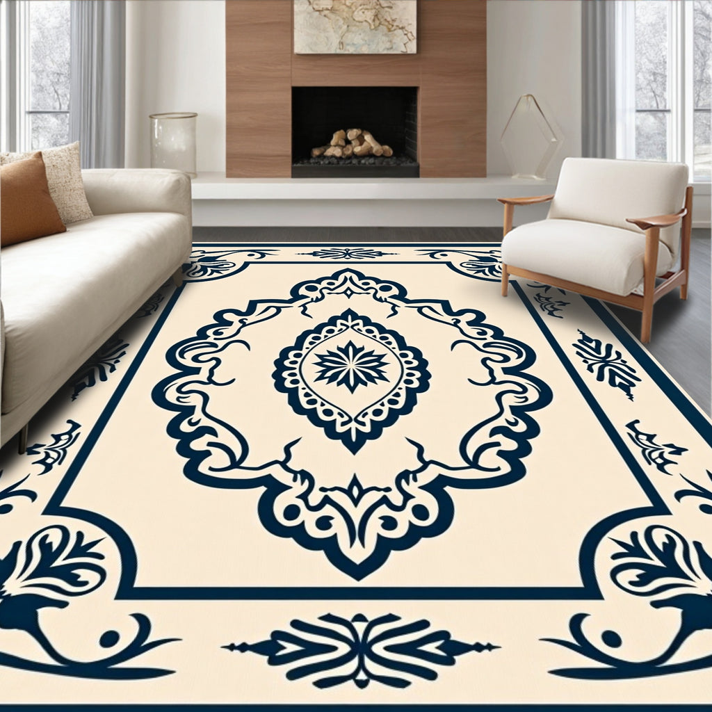 Classic Navy Cream Medallion Design Rug