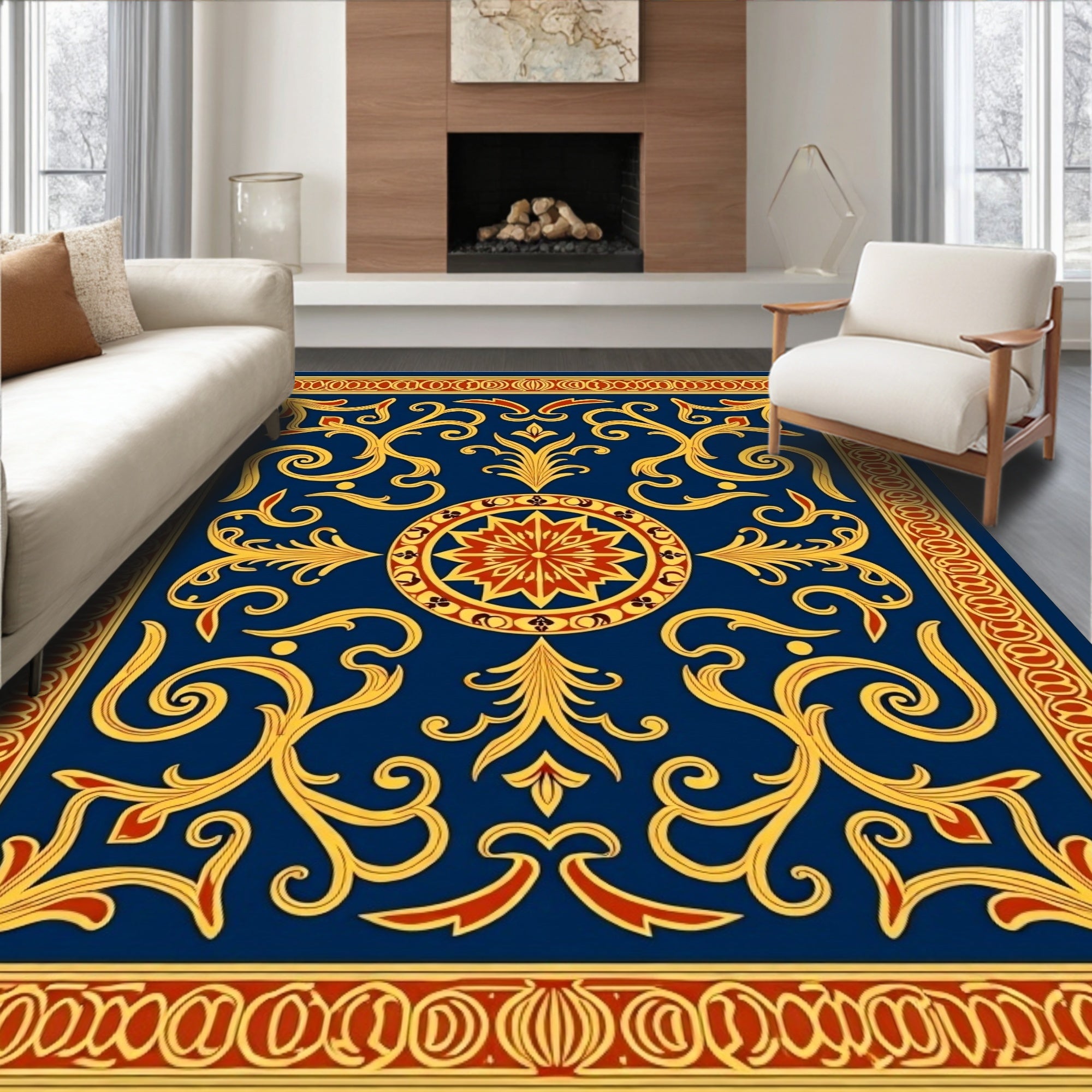 Classic Ornate Scrollwork Cobalt Rug