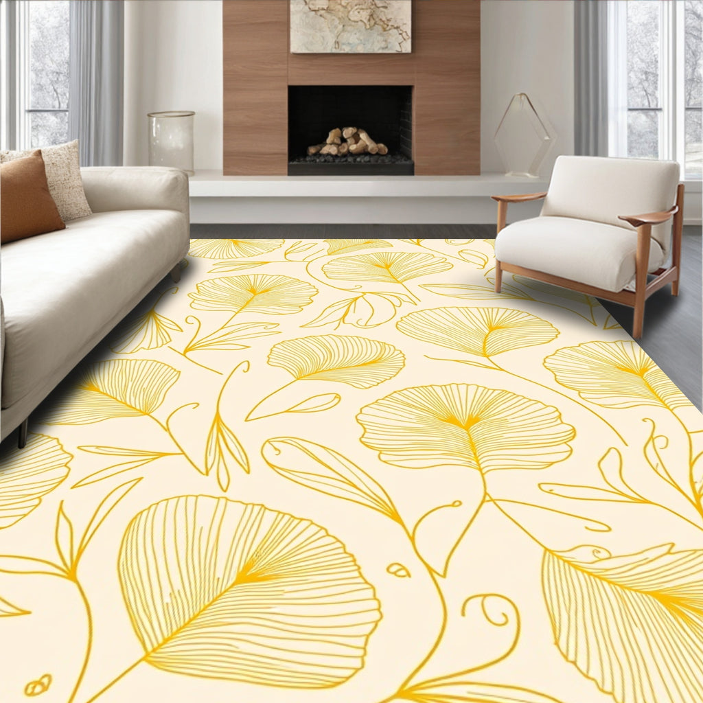 Golden Ginkgo Leaf Pattern Rug