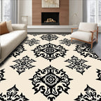 Elegant Black Floral Medallion Pattern Rug