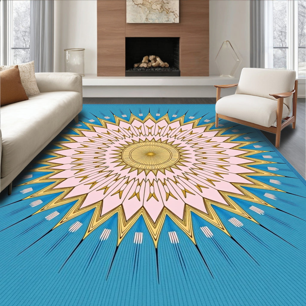 Art Deco Sunburst Mandala Design Rug