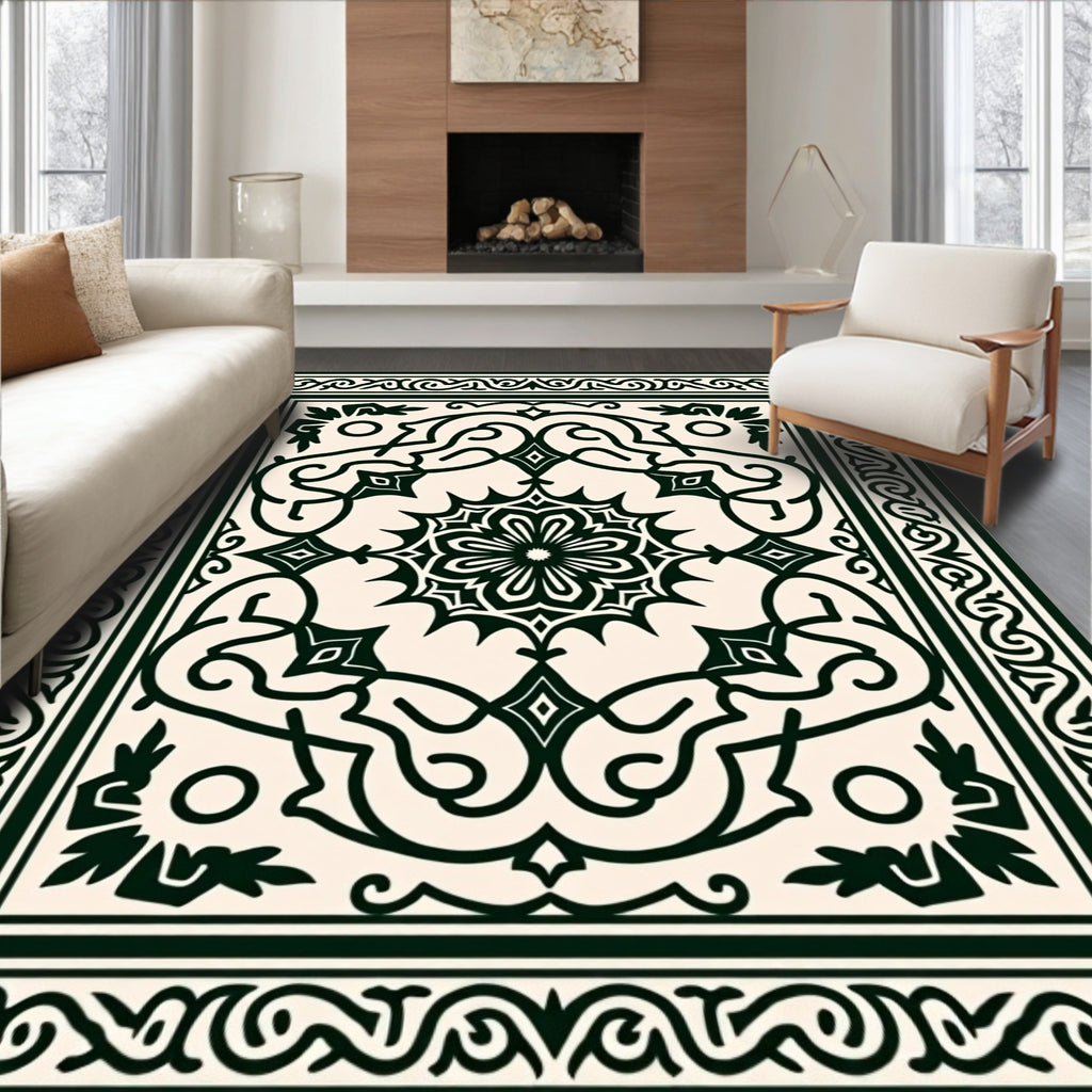 Classic Dark Floral Mandala Pattern Rug