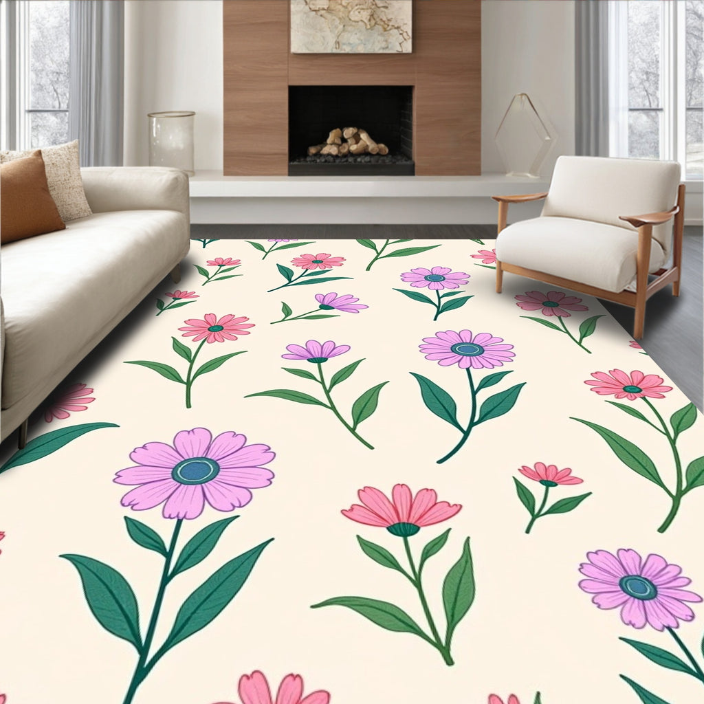 Pink Purple Daisy Floral Pattern Rug