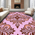 Damask Patterned Pink Brown Rug