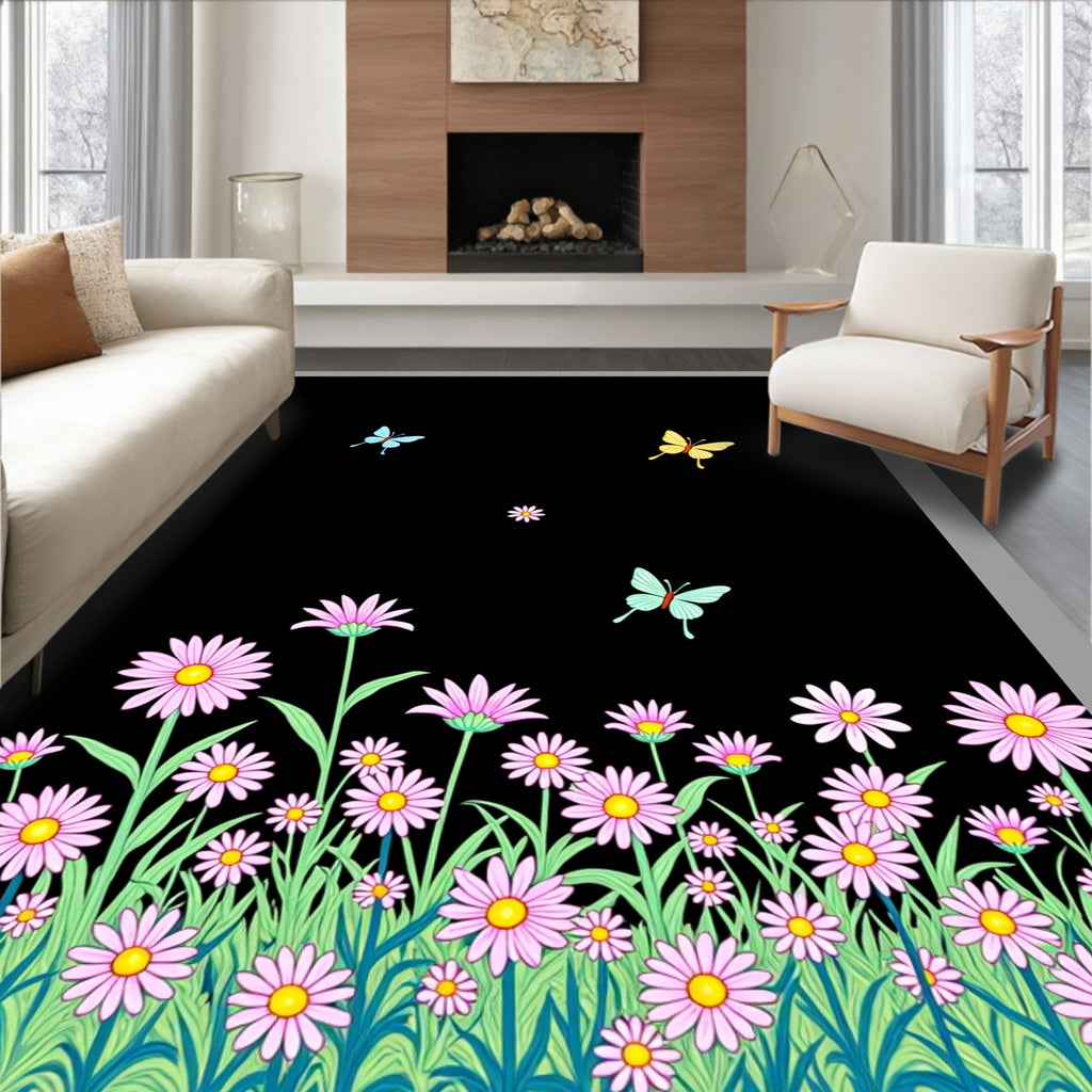 Floral Meadow With Butterflies Rug