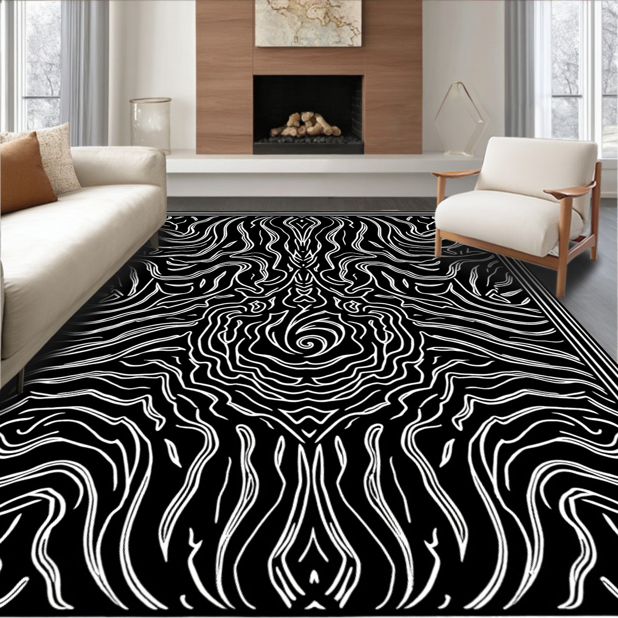 Abstract Swirl Organic Line Art Rug