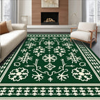 Green Snowflake Medallion Border Design Rug