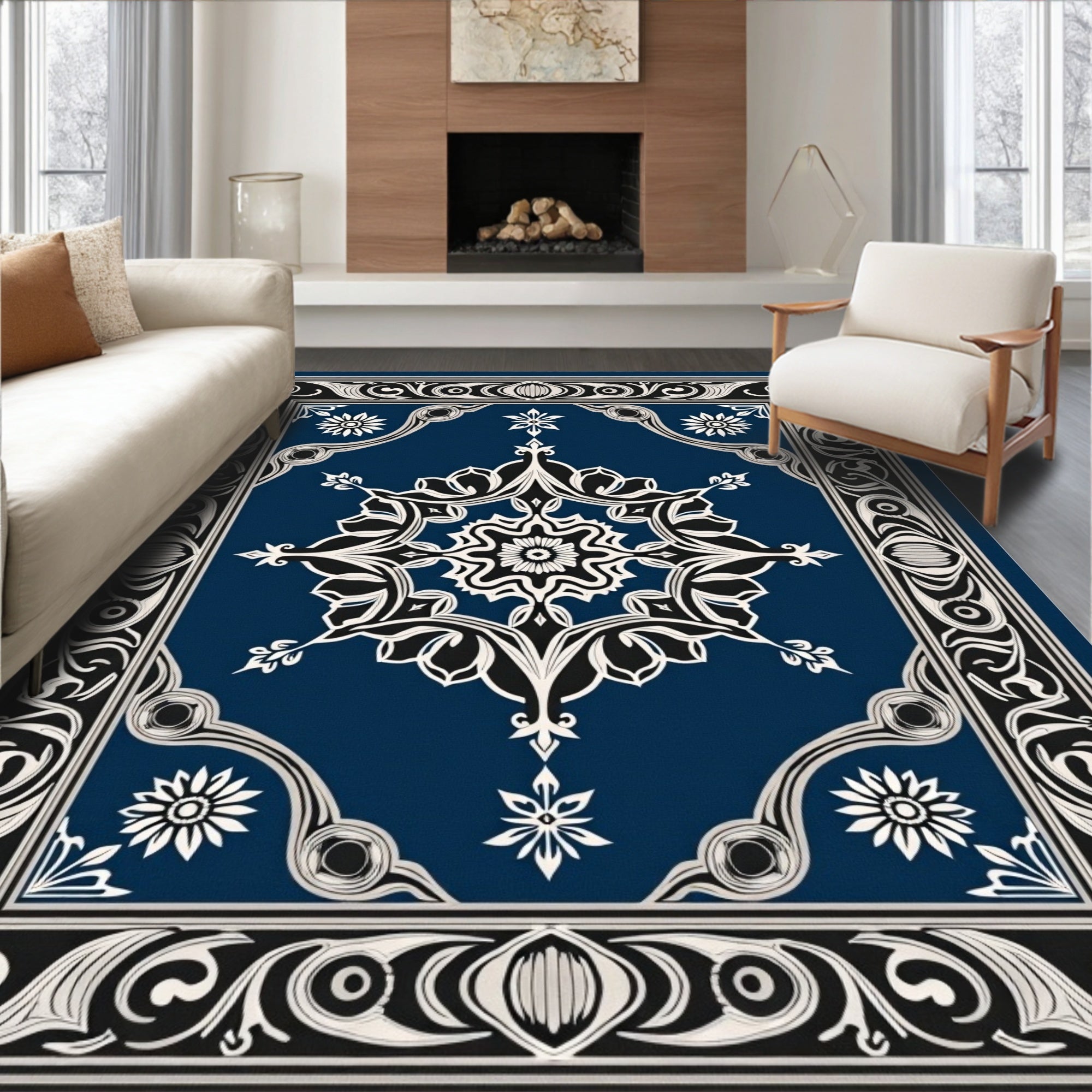Ornate Floral Leaf Scrollwork Rug