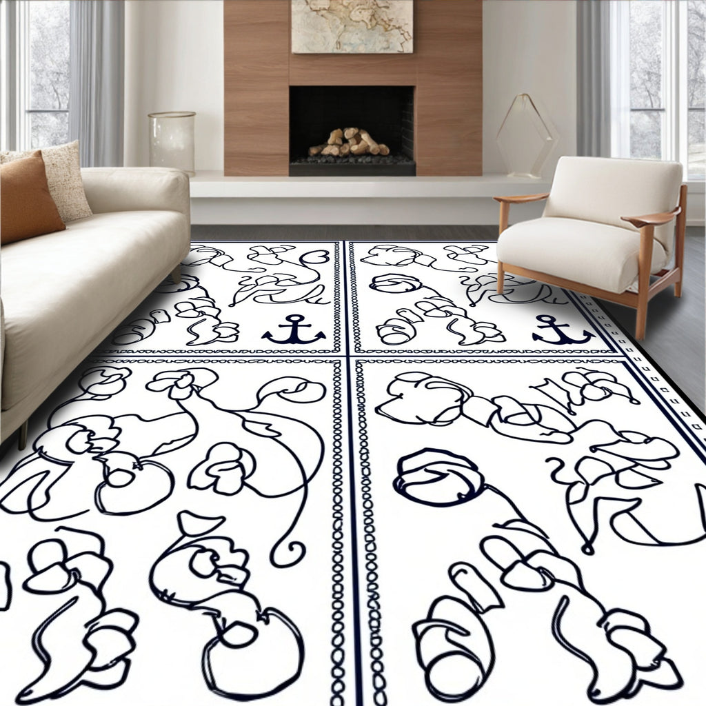 Nautical Floral Abstract Line Drawing Rug