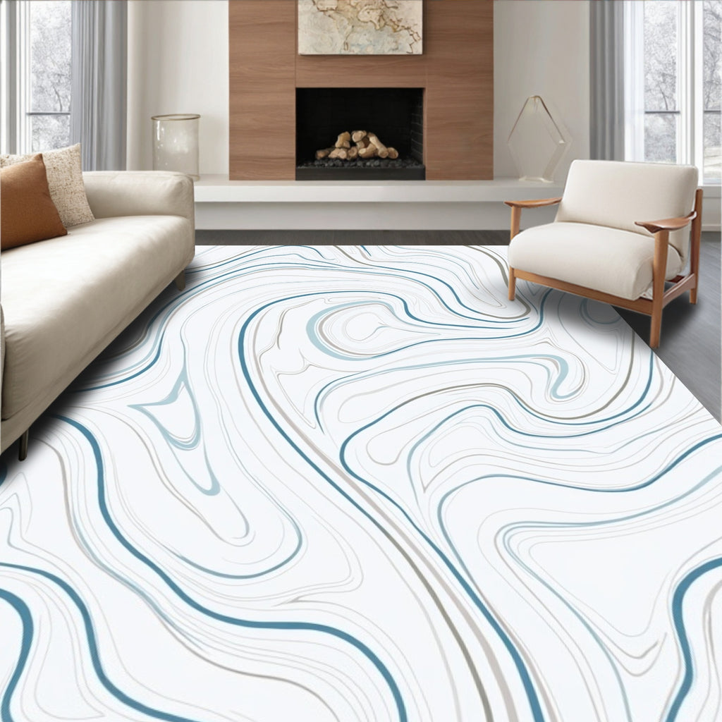 Cool Blue Swirl Marble Pattern Rug