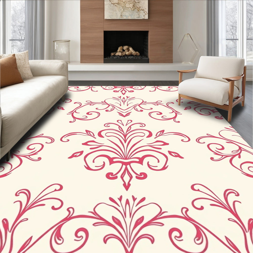 Crimson Elegant Damask Pattern Rug