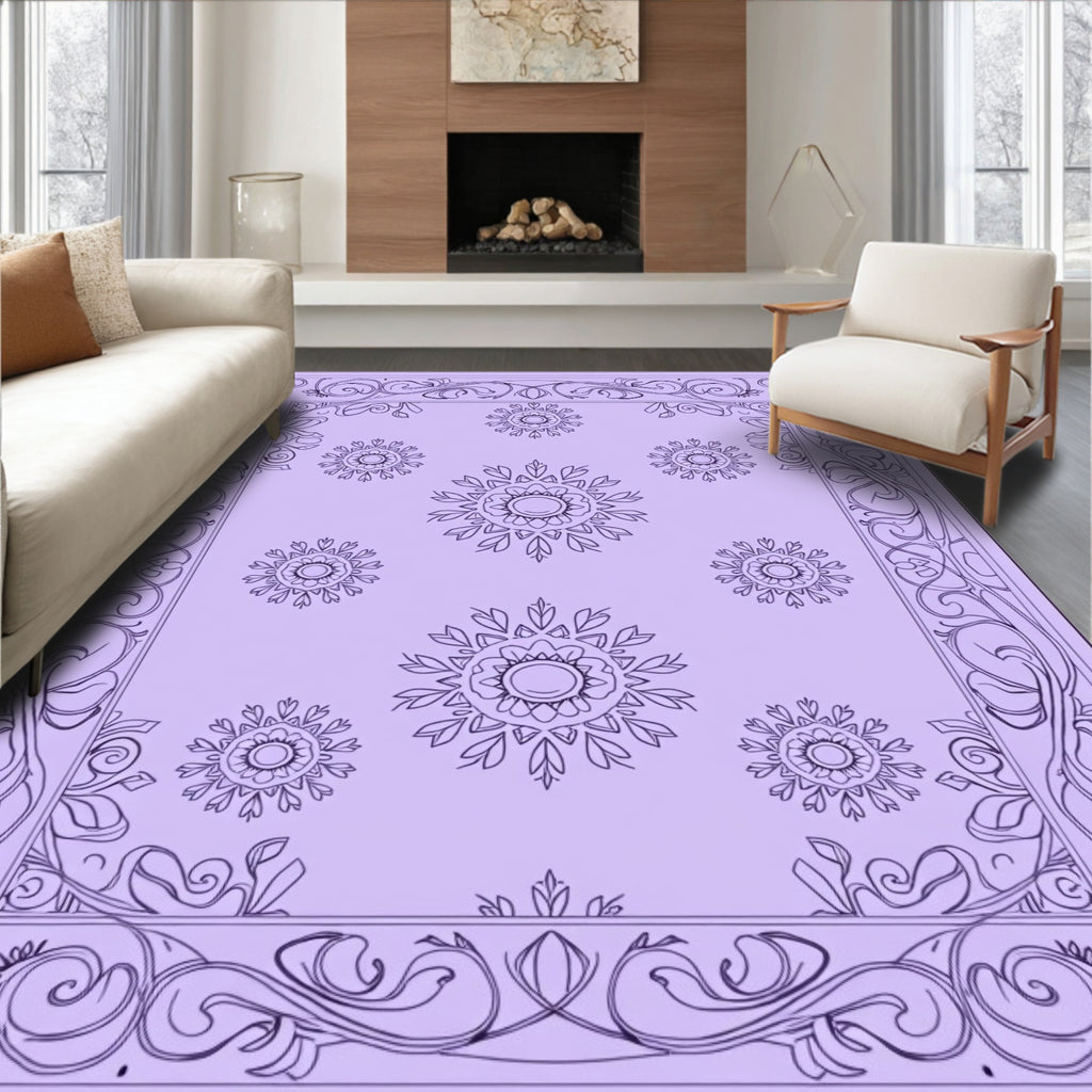 Art Nouveau Floral Bordered Medallion Rug