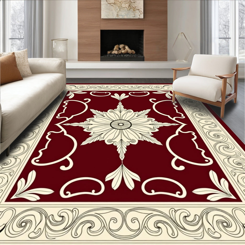 Elaborate Floral Scrollwork Patterned Rug