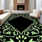 Elegant Light Green Floral Scroll Design Rug
