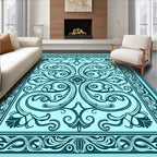 Elegant Teal Floral Scroll Rug